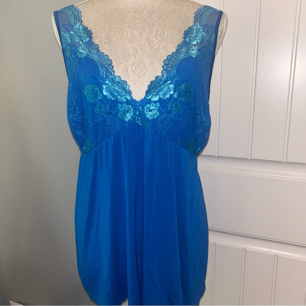 Soma Blue Pajama Nightie Top Adjustable Straps Floral Lace Women’s XL - Picture 2 of 7